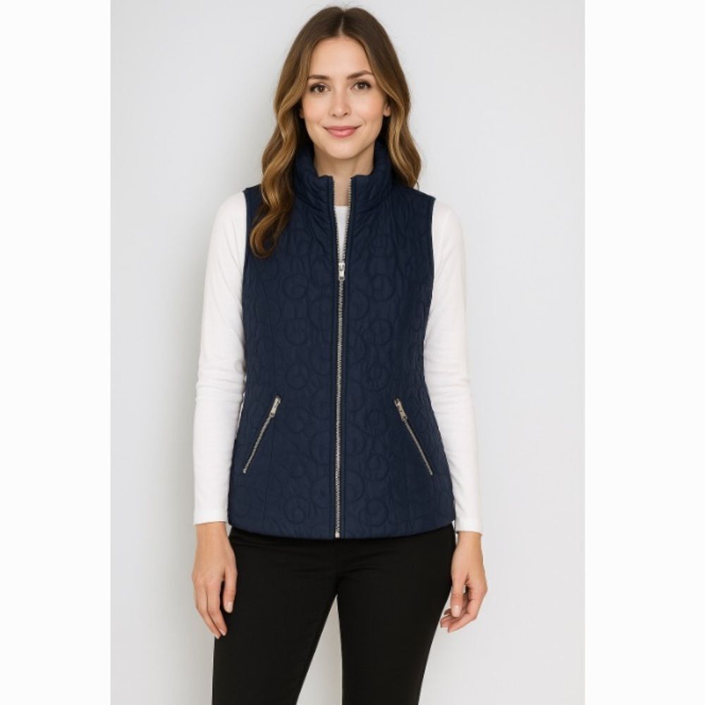 Christopher& Banks Navy Blue Quilted Full Zip Vest with Zipper Pockets